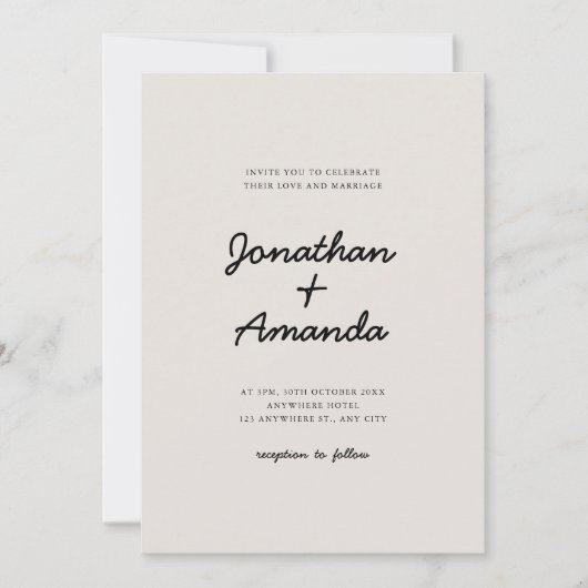 Beige eenvoudige minimalistische foto bruiloft kaart (Voorkant)