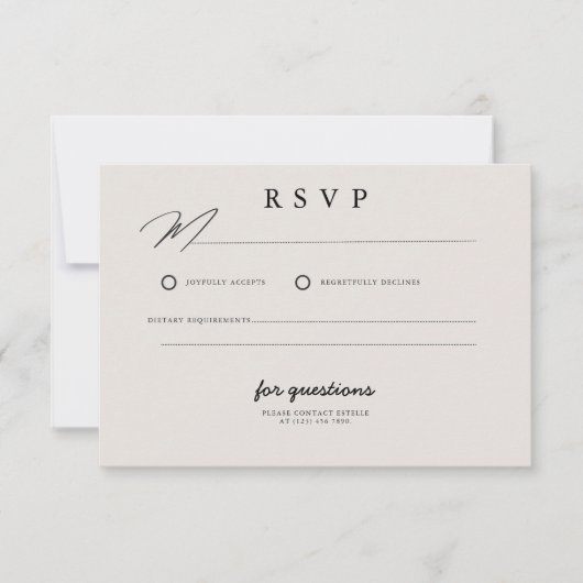 Beige eenvoudige minimalistische foto bruiloft RSVP kaartje (Voorkant)