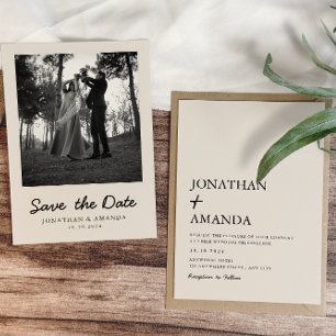 Beige Eenvoudige Minimalistische Foto Huwelijk Save The Date