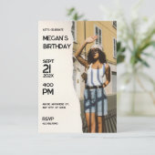 Beige eenvoudige mode foto verjaardag kaart (Staand voorkant)