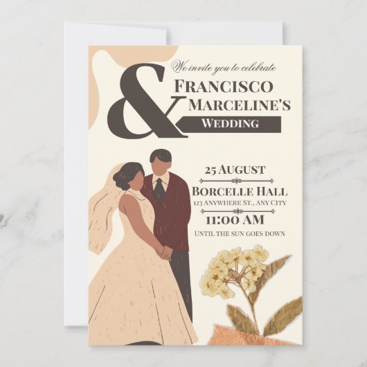 Beige Eenvoudige Scrapbook Trouw Uitnodiging (Voorkant)