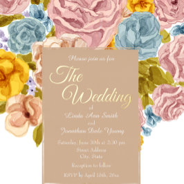 Beige eenvoudige stijl bruiloft folie uitnodiging