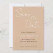 Beige eenvoudige stijl bruiloft save the date (Voorkant)