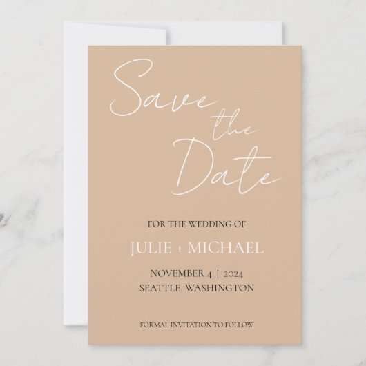 Beige eenvoudige stijl bruiloft save the date (Voorkant)