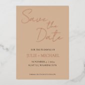 Beige Eenvoudige Stijl Bruiloft Save the Date Folie Uitnodiging (Voorkant)