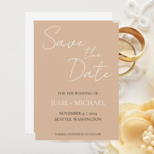 Beige Eenvoudige Stijl Trouwfeest Save The Date