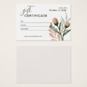 Beige Eenvoudige Waterverf Floral Cadeaubon Visitekaartje (Voorkant /achterkant)
