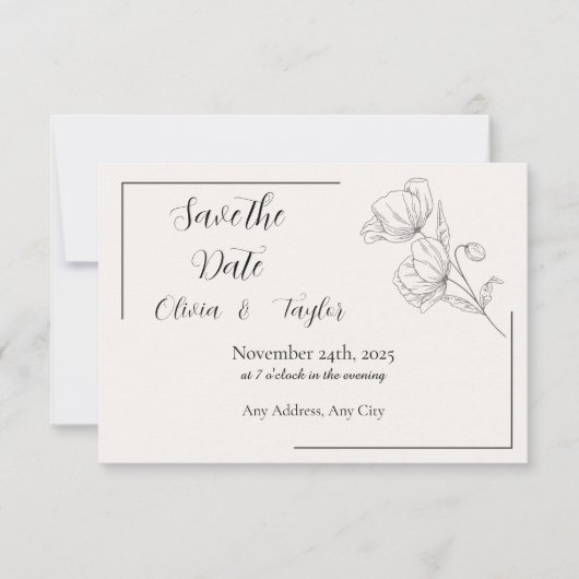Beige Elegance Bewaar de Datum RSVP Kaartje (Voorkant)