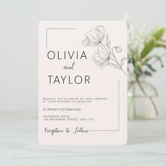 Beige Elegance minimalist Wedding Invitation Kaart (Staand voorkant)