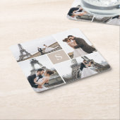 Beige Elegant 4 Fotogalerie en monogram Kartonnen Onderzetters (Schuin)