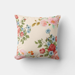 Beige Elegant Bloempatroon - Waterverf Rozen en Kussen