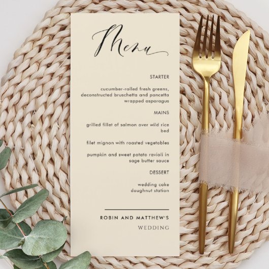 Beige Elegant Calligraphy Wedding / Reception Menu