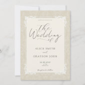 Beige Elegant Classic Script Vintage Wedding Kaart (Voorkant)
