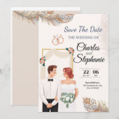 Beige Elegant Illustrator Floral, met een paar Kaart (Voorkant / Achterkant)