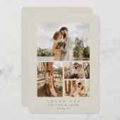 Beige Elegant Minimal 4 Foto Wedding Flat Bedankkaart (Voorkant / Achterkant)