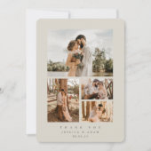 Beige Elegant Minimal 4 Foto Wedding Flat Bedankkaart (Voorkant)