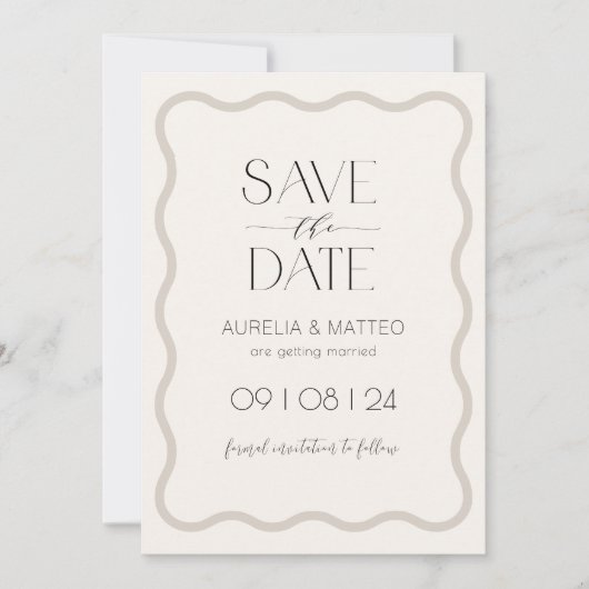 Beige Elegant Minimal Scallop Border Save the Date Kaart (Voorkant)
