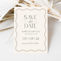 Beige Elegant Minimal Scallop Border Save the Date