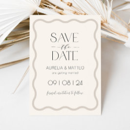 Beige Elegant Minimal Scallop Border Save the Date Kaart