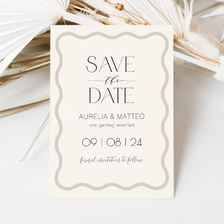 Beige Elegant Minimal Scallop Border Save the Date Kaart