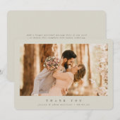 Beige Elegant Minimal Single Photo Wedding Bedankkaart (Voorkant / Achterkant)