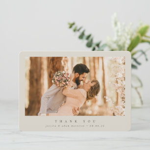 Beige Elegant Minimal Single Photo Wedding Bedankkaart