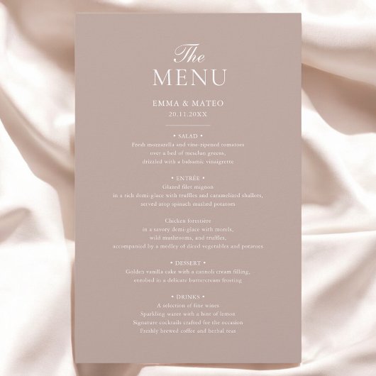Beige Elegant Minimalistisch Trouwmenu