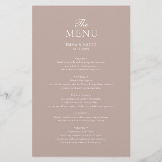 Beige Elegant Minimalistisch Trouwmenu (Voorkant)