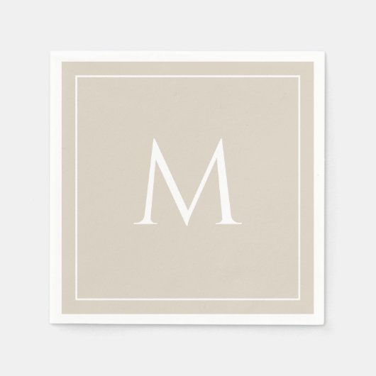 Beige elegant monogram initiaal servet (Voorkant)