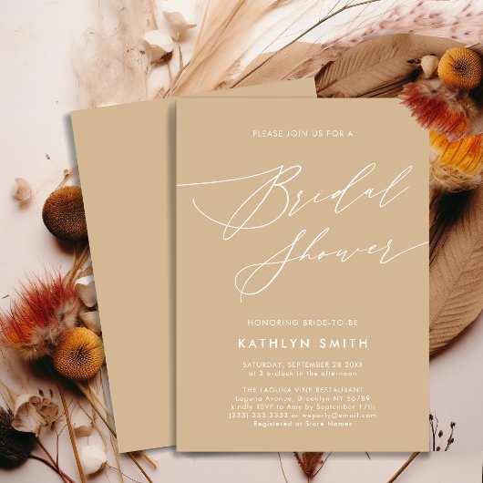 Beige Elegant Script Modern Vrijgezellenfeest Kaart