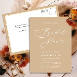 Beige Elegant Script Modern Vrijgezellenfeest Uitnodiging Briefkaart