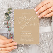 Beige Elegant Script Modern Vrijgezellenfeest Uitnodiging Briefkaart