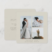Beige Elegant Square Three Photo Wedding Flat Bedankkaart (Voorkant / Achterkant)