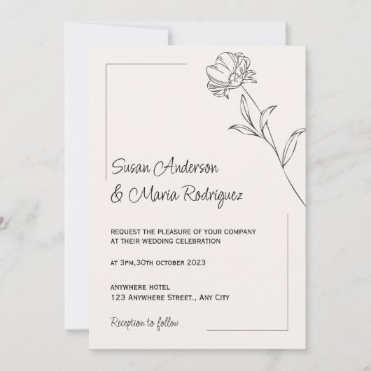 Beige Elegant Wedding Invitation Kaart (Voorkant)