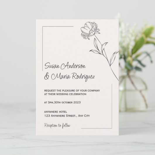Beige Elegant Wedding Invitation Kaart (Staand voorkant)