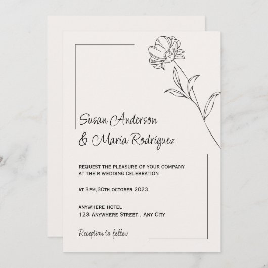 Beige Elegant Wedding Invitation Kaart (Voorkant / Achterkant)