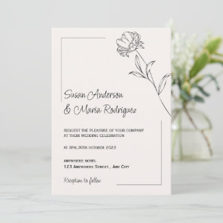 Beige Elegant Wedding Invitation Kaart