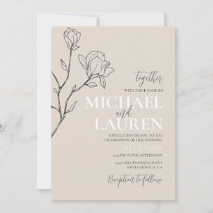 Beige Elegant Wedding Invitation Kaart