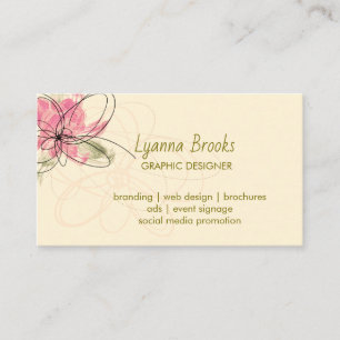 Beige Elegante Bloemen Grafische Ontwerper Visitekaartje