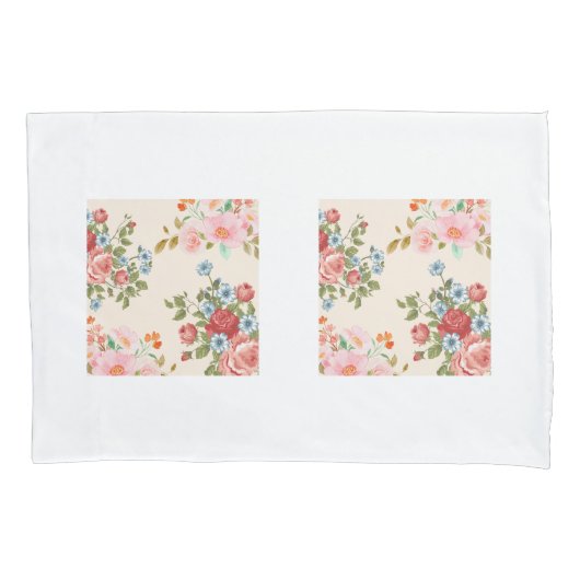 Beige Elegante Bloemen Kussenslopen (Voorkant-Links)