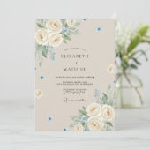 Beige Elegante Bloemige Bruiloft Kaart (Staand voorkant)