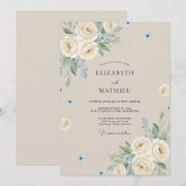 Beige Elegante Bloemige Bruiloft Kaart (Voorkant / Achterkant)