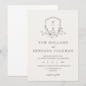 Beige Elegante Bloemige Monogram Trouw Uitnodiging (Voorkant / Achterkant)