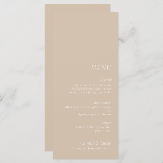 Beige elegante bruiloft Menu (Voorkant / Achterkant)