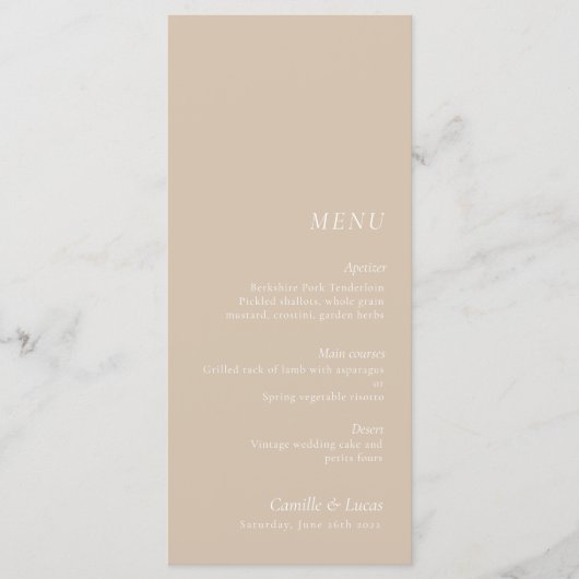Beige elegante bruiloft Menu (Voorkant)