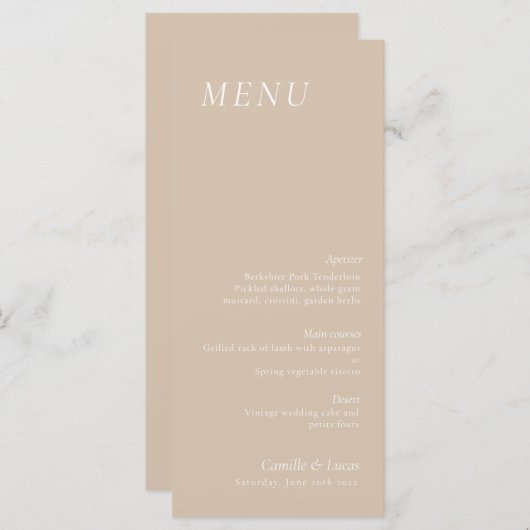 Beige elegante bruiloft Menu (Voorkant / Achterkant)