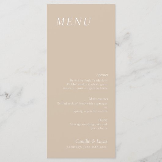 Beige elegante bruiloft Menu (Voorkant)