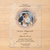 Beige Elegante Foto acryl bruiloft uitnodigingen (Voorkant)