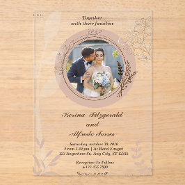 Beige Elegante Foto acryl bruiloft uitnodigingen