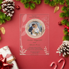 Beige elegante foto acryl trouwkaarten uitnodigingen